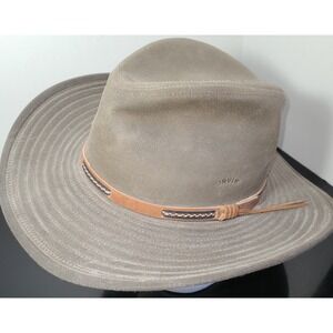 Orvis Missiquoi Oilskin Tin Cloth Full Brim Hat Size Large Brown with Leather